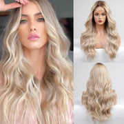 Ombre Blonde Lace Front Wig Long Wavy Synthetic Wigs for Women Middle Part Wigs Natural Looking Synthetic Wig for Women……