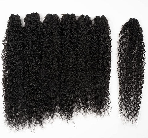 Synthetic Hair Bundles Weave Bundles 7Pcs Afro Kinky Curly 22 24 26 Inch 220G High Temperature Fiber (22 24 26, 1B)