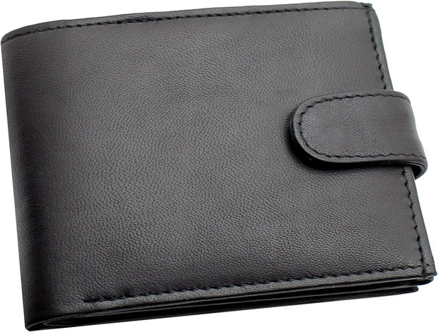 RAS Mens RFID Blocking Soft Smooth Genuine Leather Wallet with a Zipped Coin Pocket and Id Card Window 94 (Black)