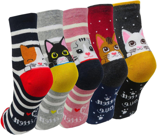 5 Pairs Women Socks Funny Cute Animal Ladies Socks Cat Dog Socks Gifts for Women, One Size