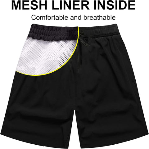 Men'S Swim Trunks Mens Board Shorts with Zipper Pockets Surfing Stretchy Beach Shorts Breathable Mesh Lining Quick Dry