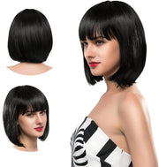 Brown Bob Wig with Bangs Short Wigs Synthetic Hair Short Brown Wigs Hair Bangs Wig Human Hair Wig Short Short Straight Short Bob Wig Bob Hair Wig Daily Party Cosplay Costume for Daily Party Halloween