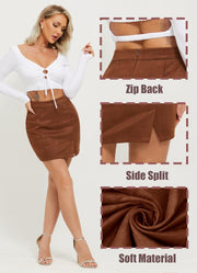 Women Suede Leather Skirt Corduroy a Line Pencil Skirt Sexy Mini Skirt Bodycon Going Out Office Work