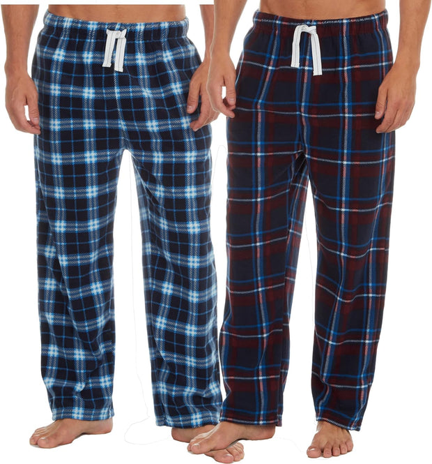 2 Pack Mens Fleece Check Pyjamas Lounge Pants Bottoms