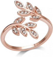 Rose Gold Plated Adjustable Leaf Ring Created with Zircondia® Crystals