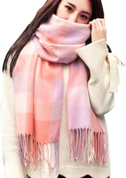 Winter Long Soft Warm Tartan Check Scarves Wraps for Women Wool Spinning Tassel Shawl Long Stole