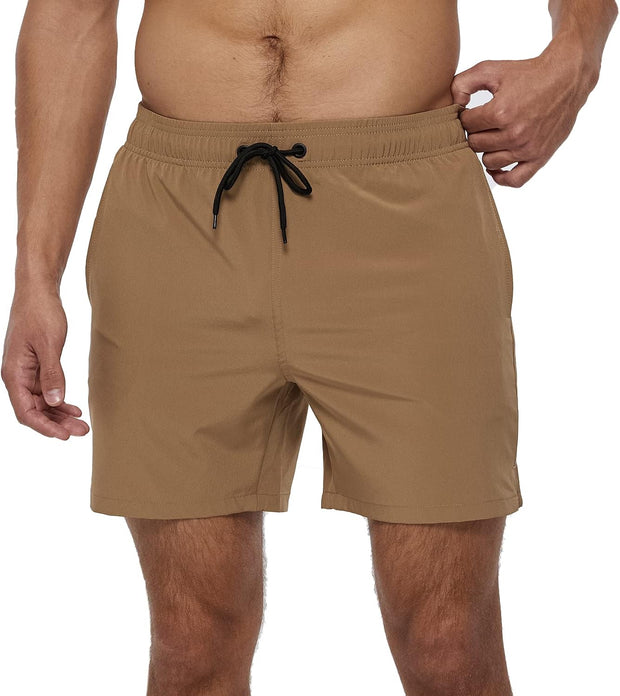 Men'S Swim Trunks Mens Board Shorts with Zipper Pockets Surfing Stretchy Beach Shorts Breathable Mesh Lining Quick Dry