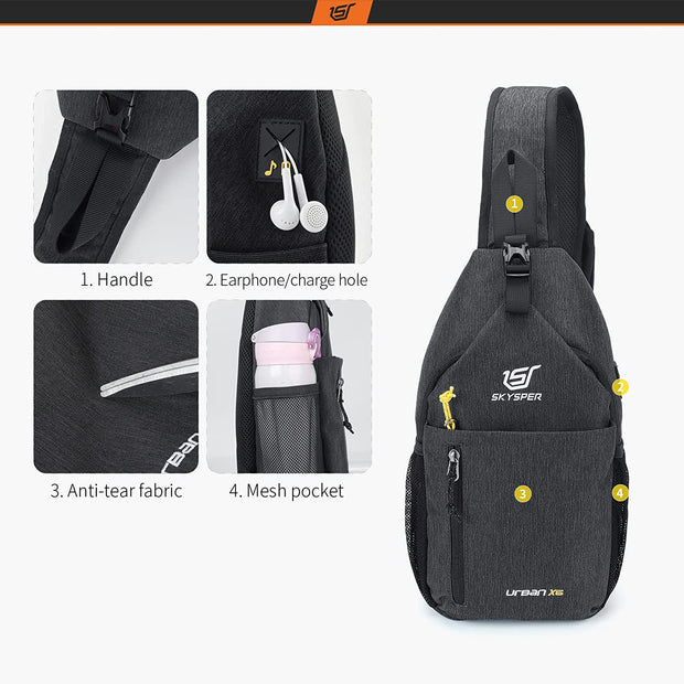 Sling Bag Crossbody Backpack - Chest Shoulder Cross Body Bag Travel Hiking Casual Daypack for Women Men