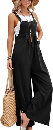 Dungarees for Women Uk Wide Leg Jumpsuit with Pocket Loose Fit Playsuits Summer Boho Romper Sleeveless Strappy Overalls