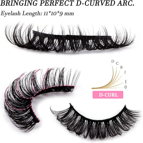 False Eyelashes Mink Lashes, 8 Pairs Dramatic D-Curly Natural Fluffy Fake Lashes (025)