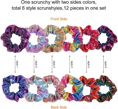 Shiny Metallic Scrunchies for Girls, 12 Pieces Hair Scrunchies for Women Elastics Ponytail Holder Hair Bands Teenage Girls Hair Accessories Gift