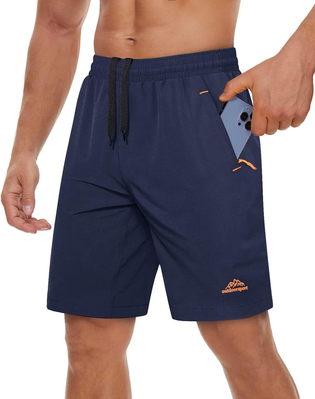 Men'S Quick-Drying Training Shorts, Running Shorts, Breathable Sports Shorts with Zip Pockets