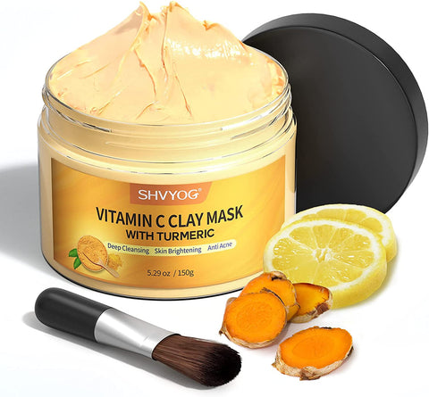 Vitamin C Clay Facial Mask with Kaolin Clay and Turmeric for Dark Spots, Turmeric Skin Care Mask for Controlling Acne, Oil and Refining Pores