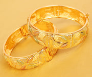 "Golden Bangle Collection Traditional Fine Jali Wire Mesh Work Thick Indian Bollywood Designer Jewelry Metal Kada Bangle Bracelets. Set of 2 in Antique Gold Tone for Women