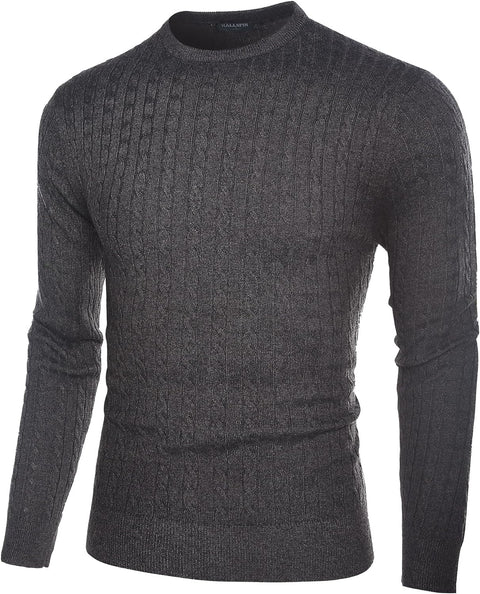 Men'S Wool Blend Jumper Sweater Crewneck Cable-Knit Pullover Sweater