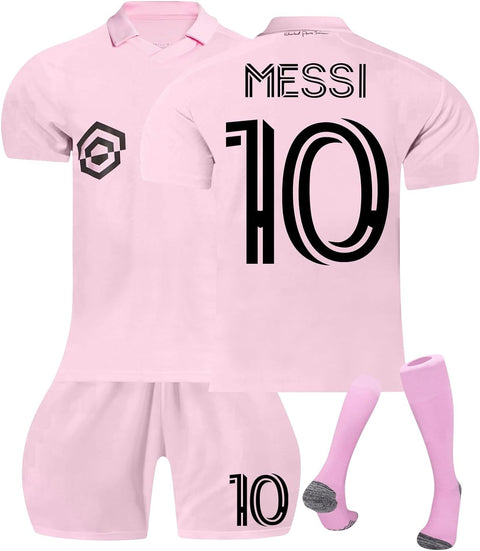 Miami Kit,#10 Football Jersey,Home Match Soccer Kit,Tracksuit Shirts Shorts and Socks Set for Kids and Aldult Boys Football Strip,American Football Sport Suit 3 Pieces,Pink/Black/Blue