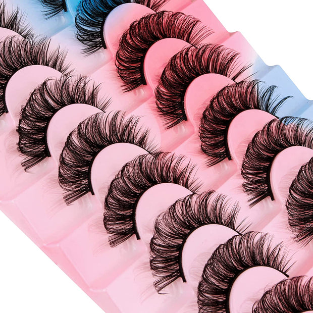 False Eyelashes Mink Lashes, 8 Pairs Dramatic D-Curly Natural Fluffy Fake Lashes (025)