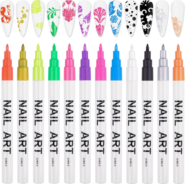 12 Color 3D Nail Art Pens Set,  Nail Point Graffiti Dotting Pen Drawing Painting Liner Brush for DIY Nail Art Beauty Adorn Manicure Tools for Halloween Christmas