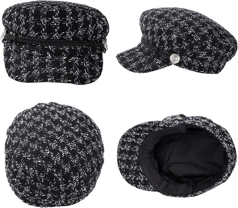 Ladies Houndstooth Cap Women'S Short Brim Visor Beret Fashion Casual Hat Retro British Style Elegant Winter Flat Hats for Women ('6 7/8-7 1/8') Black 1 Piece