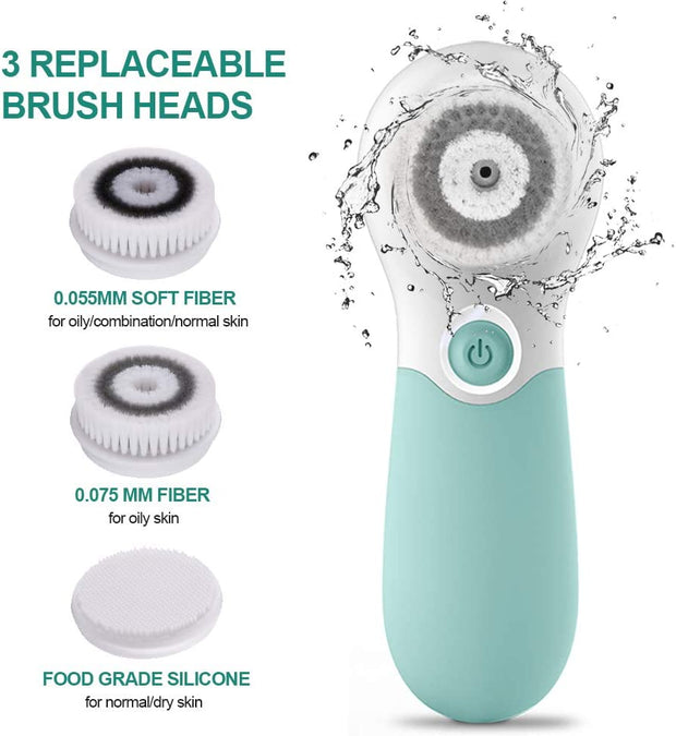 Facial Cleansing Brush Electric Facial Exfoliating Massage Brush with 3 Cleanser Heads and 2 Speeds Adjustable for Deep Cleaning, Removing Blackhead, Face Massaging