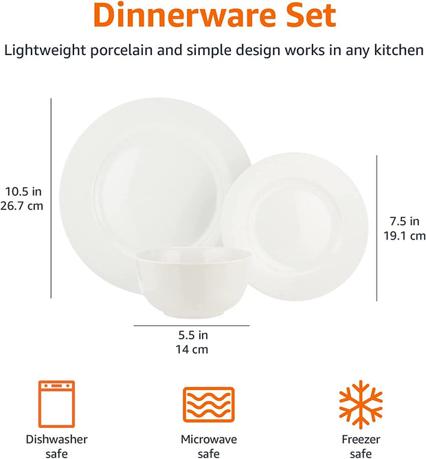 18-Piece Dinnerware Set, Service for 6, White