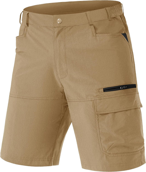 Men'S Shorts Quick Dry Cargo Shorts Elasticated Waist Outdoor Hiking Shorts with Zip Pockets