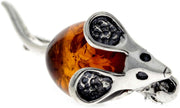 925 Sterling Silver & Genuine Baltic Amber Jewellery - Mouse Brooch 4107