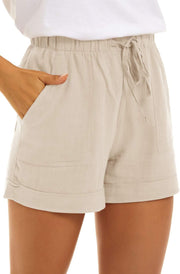 Womens Solid Colour Drawstring Shorts with Pockets Loose Casual Pants