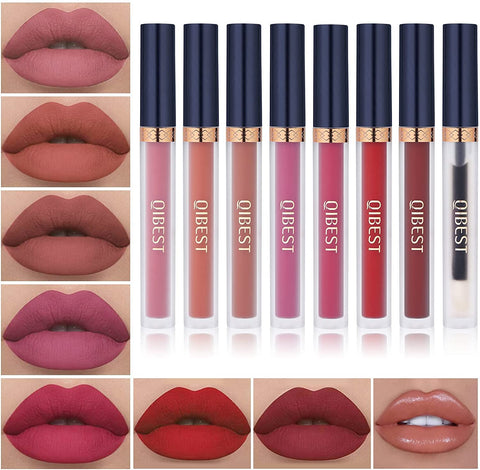 7Pcs Matte Liquid Lipstick + 1Pcs Lip Plumper Set Kit, Long Lasting Waterproof Velvet Lip Gloss Set, Pigmented Lip Makeup Gift Sets for Girls and Women