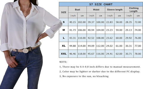 Womens Button down V Neck Shirts Chiffon Long Sleeved Loose Fit Blouse Summer Elegant Tops