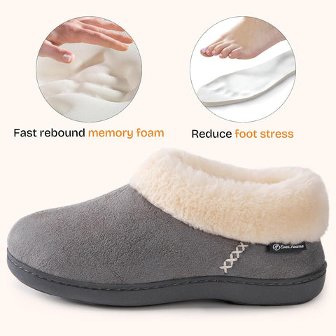 Women'S Micro Suede Fuzzy Plush Lined Slippers with Cozy Memory Foam