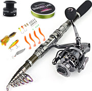 Fishing Rod Reel Combos, Collapsible Telescopic Fishing Pole with Spinning Reel Kit for Adults Kids Outdoor Sport Travel Freshwater Saltwater Fishing