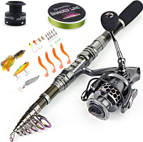 Fishing Rod Reel Combos, Collapsible Telescopic Fishing Pole with Spinning Reel Kit for Adults Kids Outdoor Sport Travel Freshwater Saltwater Fishing