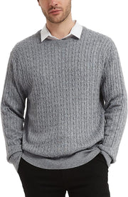 Men'S Wool Blend Jumper Sweater Crewneck Cable-Knit Pullover Sweater