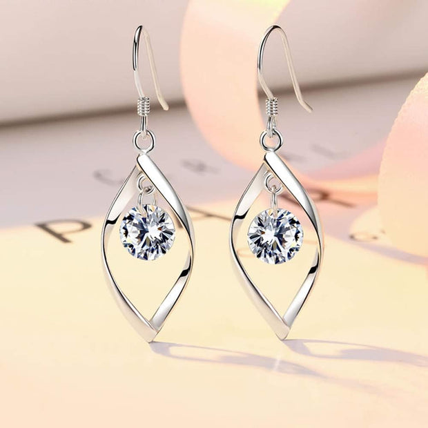 Silver Jewellery Set for Women, 925 Sterling Silver Women'S Jewellery Sets with White/Blue/Pink Zirconia, Hypoallergenic Twist Pendant Necklace & Hook Dangle Earrings Set Gift with Gift Box