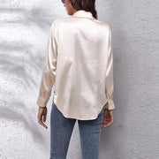 Women'S Satin Shirt Blouse Long Sleeve Botton down Elegant Blouse V Neck Silk Shirt Casual Ladies Office Work Tops