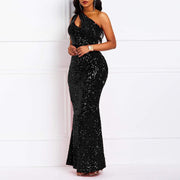 Sequins Fashion Sleeveless Oblique Collar Mermaid Women'S Maxi Dress Bodycon Dress Party Dress