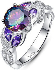 Rainbow Topaz Sapphire Anniversary July Gemstone Birthstone Rings in Sterling Silver Size J 1/2-T 1/2