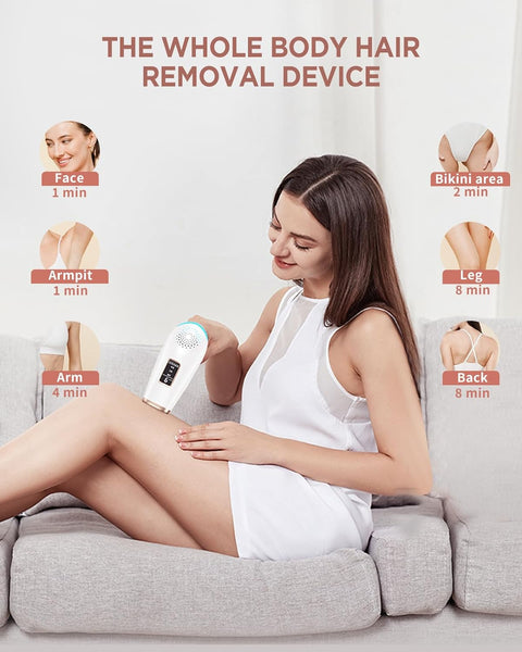 IPL Laser Hair Removal - Faster & Painless & Smooth, 3-In-1 Hair Removal Device with 9 Levels, Max 17.6J, 999,900 Flashes for Whole Body Treatment at Home