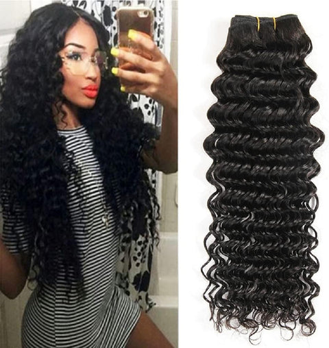 Deep Wave Human Hair Bundles Brazilian Virgin Hair Deep Curly Bundles Single Weave Bundles Human Hair Natural Black Color Can Be Dyed 1 Bundle 100G 16 Inch