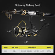 Telescopic Fishing Rod and Spinning Reel Combo Set with Fishing Line, Fishing Lures Kit & Accessories and Carrier Bag for Saltwater Freshwater