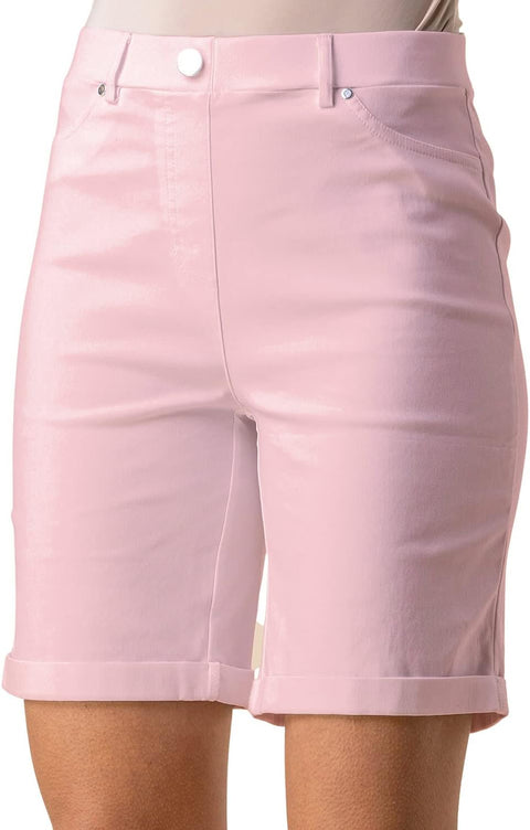 Stretch Shorts for Women UK - Ladies Turned Hem Bengaline Casual Everyday Cropped Pants Chino Capri Slim Fit above the Knee Turn up Bermuda Summer Crops