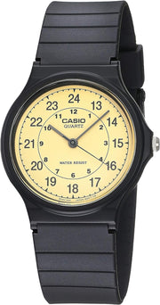 Men'S Classic Analog MQ24-9B Black Resin Quartz Watch with Beige Dial