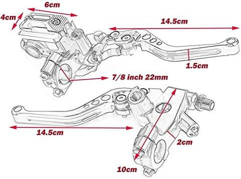 Universal 7/8 Inch 22Mm Motorcycle Brake Clutch Lever Motorbike Handlebar Brake Master Cylinder Reservoir Brake Levers Set for Dirt Bike Scooters Red