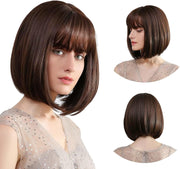 Brown Bob Wig with Bangs Short Wigs Synthetic Hair Short Brown Wigs Hair Bangs Wig Human Hair Wig Short Short Straight Short Bob Wig Bob Hair Wig Daily Party Cosplay Costume for Daily Party Halloween