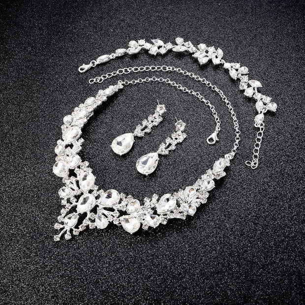 Crystal Bridal Jewelry Set for Women Rhinestone Necklace Earrings Bracelet Wedding Bridesmaid Gifts Fit with Wedding Dress