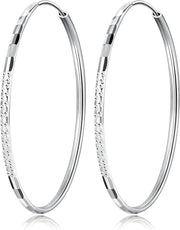 925 Sterling Silver Hoop Earrings 3 Mm Thick Large Fine Hoops for Women Girls,Diameter 25 35 45 55 65 Mm