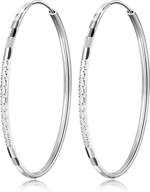 925 Sterling Silver Hoop Earrings 3 Mm Thick Large Fine Hoops for Women Girls,Diameter 25 35 45 55 65 Mm