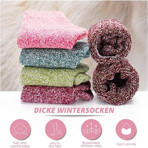 Thermal Winter Women Socks 5 Pairs Wool Warm Knitting Ladies Socks Vintage Style Soft Cotton Thick Woman Bed Sock Multicoloured for Home Office School Hiking, Ideal Christmas Gifts for Women