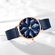 Creative Starry Sky Women Watch with Stainless Steel Mesh Band Genuine Leather Elegant Floral Women Watches